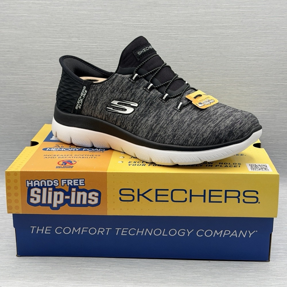 Skechers Women's 6 Wide Sneakers Black Slip Ins Hands Free Summits Grey 149937
